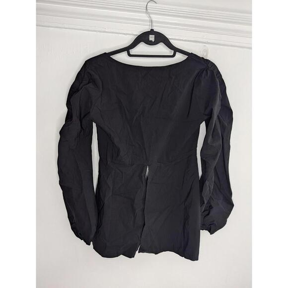 Zara Blouse Womens Large Black Square Neck Long Balloon Sleeve Pleated Top - Picture 5 of 8